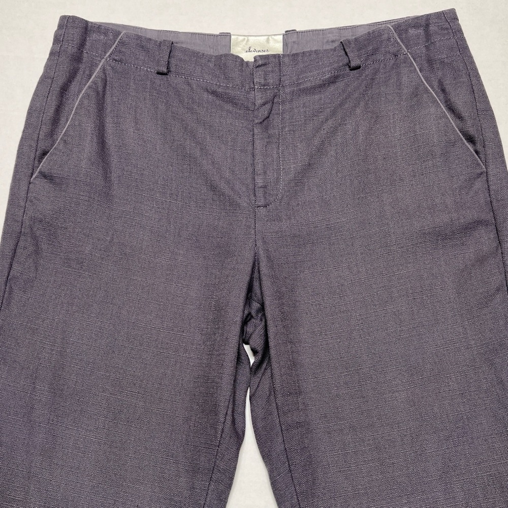 🧡💚 Anthropologie Elevenses Gray Purple Linen Blend Wide Leg Pants Size 10